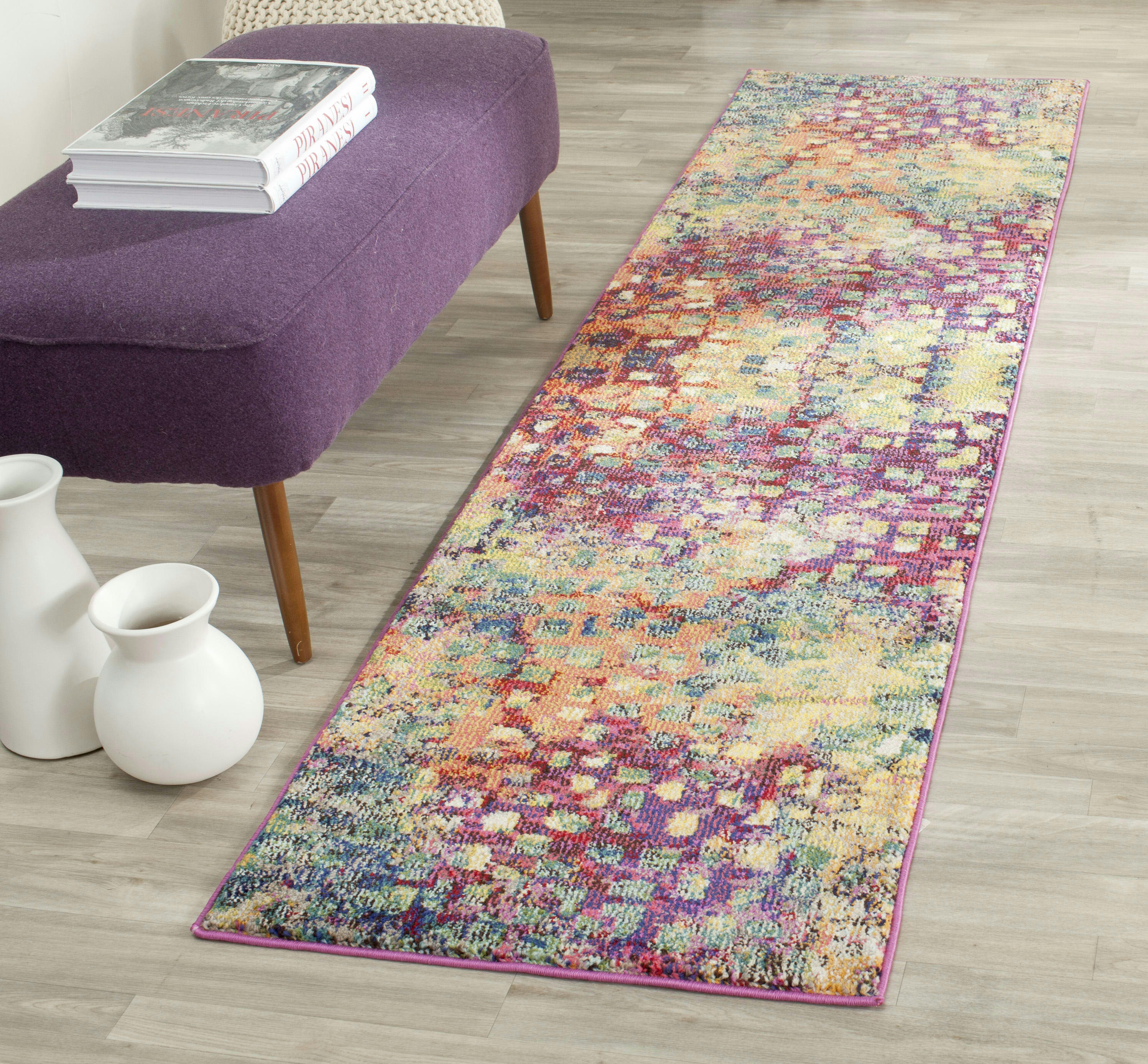 MONACO - Tapis de salon interieur en rose & multi, 66 x 244 cm