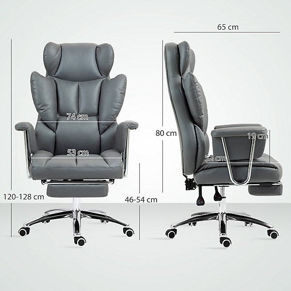 Fauteuil de bureau inclinable avec repose-pieds, ergonomique, réglable en hauteur, rembourré, pour bureau ou atelier, gris