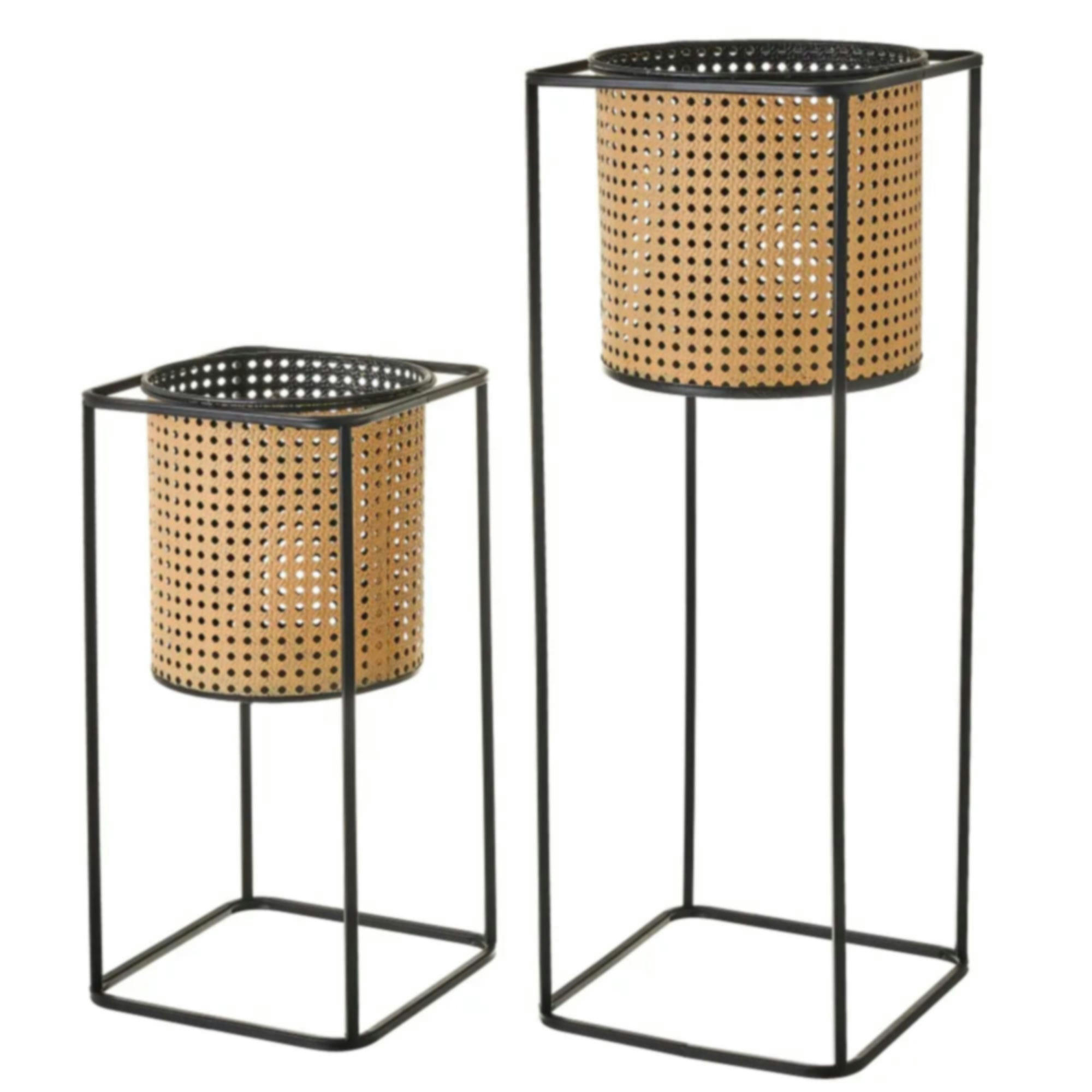 - Set de 2 supports pots plante en métal façon cannage