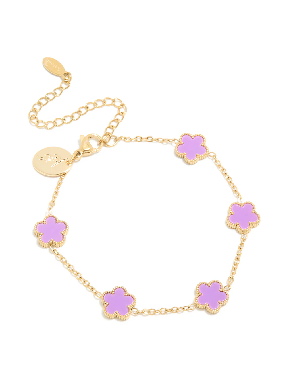 Waterproof Gold Plated Stainless Steel Light Purple Petal Flower Charm Bracelet