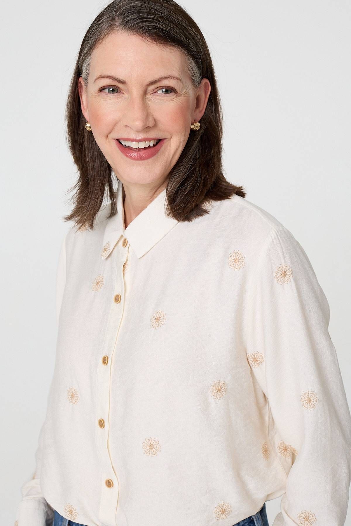 Izabel London Embroidered Long Sleeve Relaxed Shirt