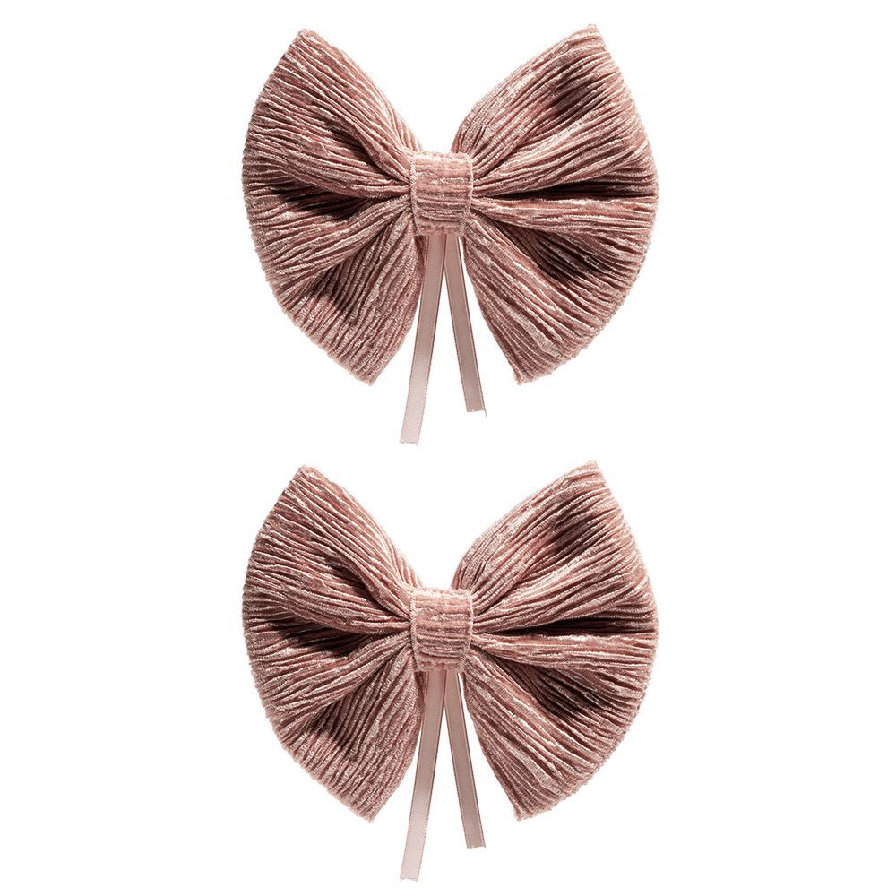 Noeud ruban velours côtelé rose L14,5xH12cm x2