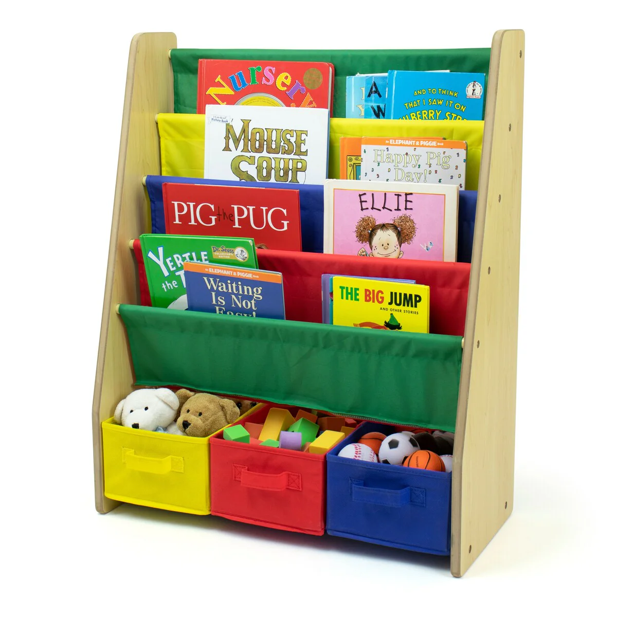Humble Crew Kids Bookshelf 4 Row Book Storage and Fabric Bin Organizer - One Size