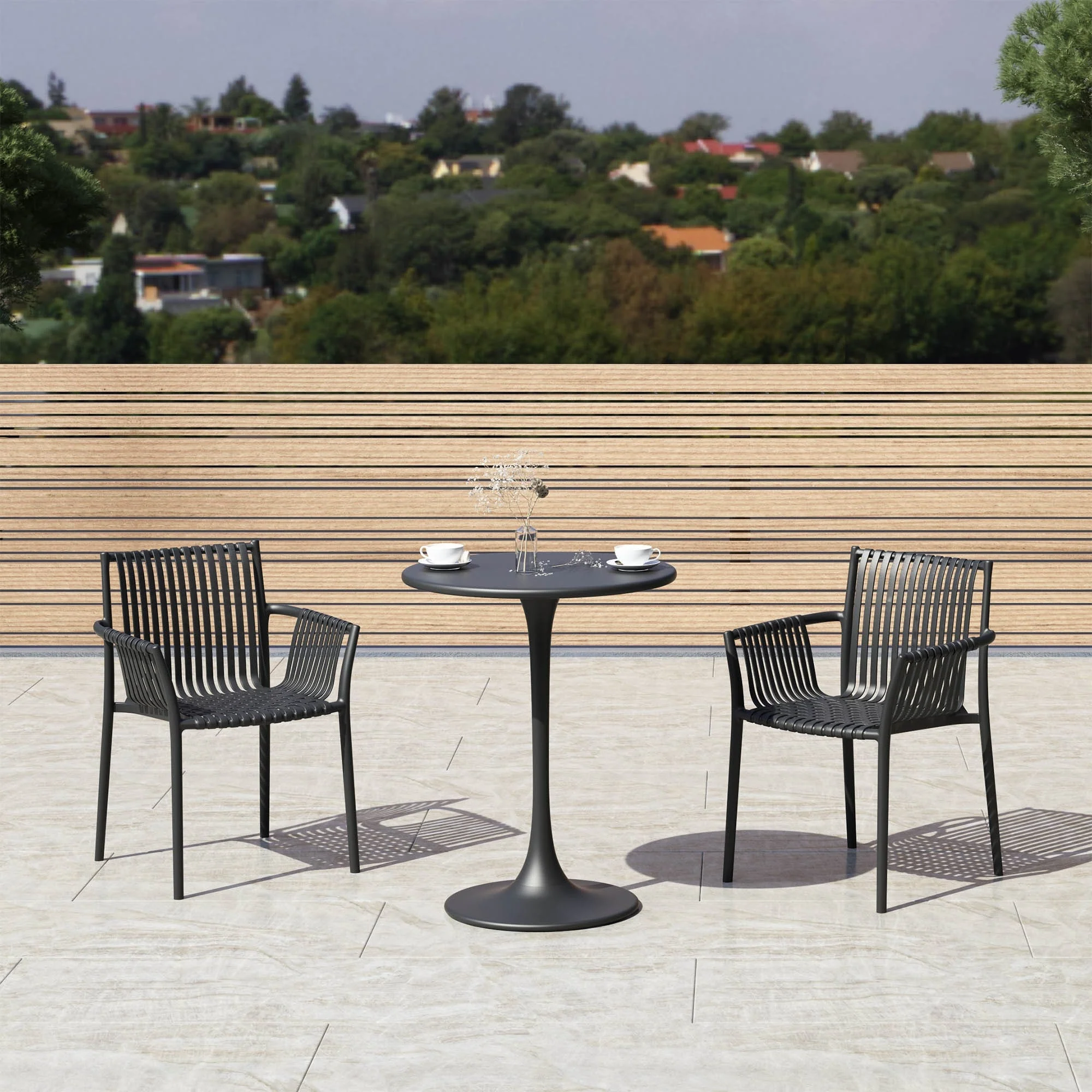 Weave Stackable Indoor/Outdoor Chair Set of 2 Black