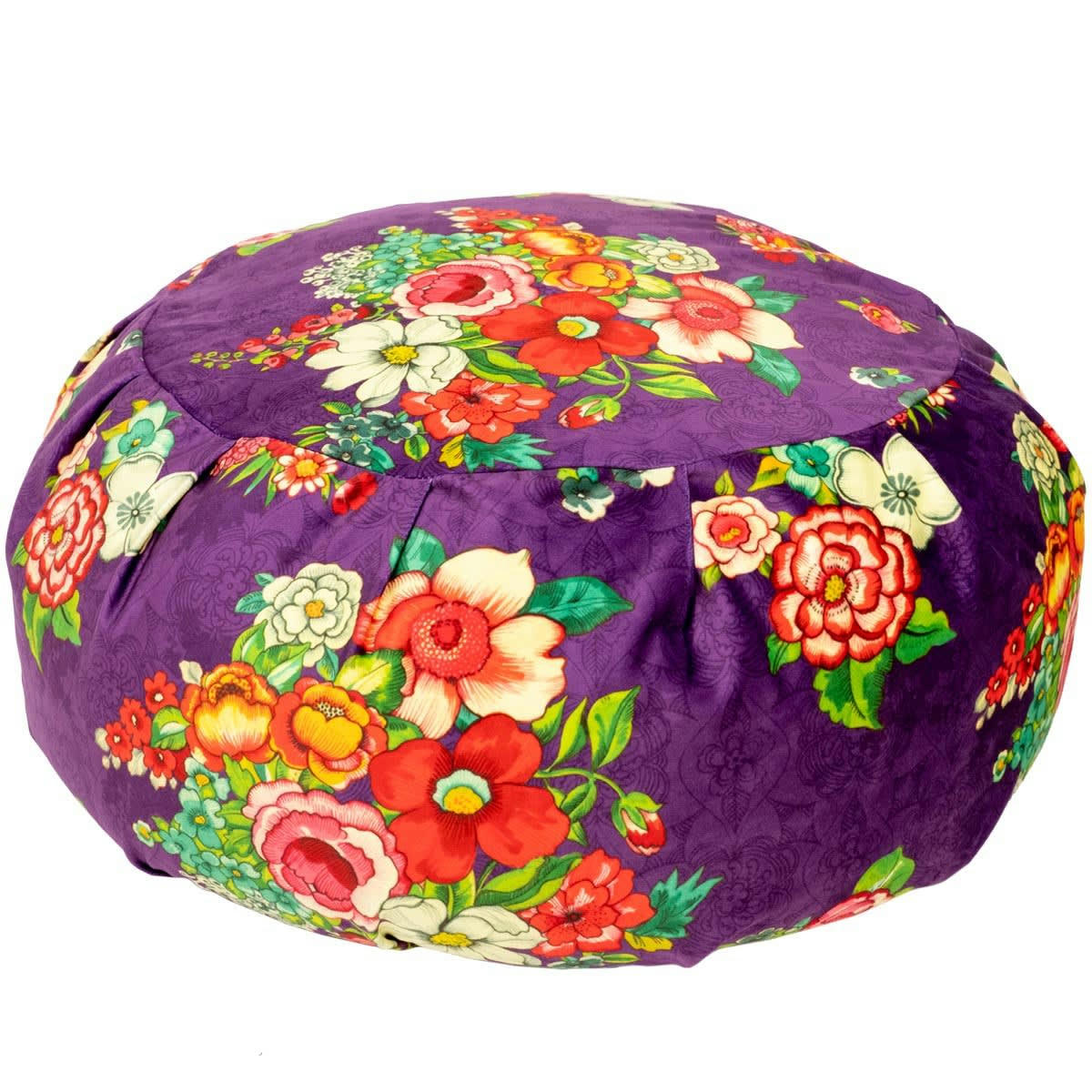 - Grand pouf rond en velours imprimé fleuri violet h. 25cm
