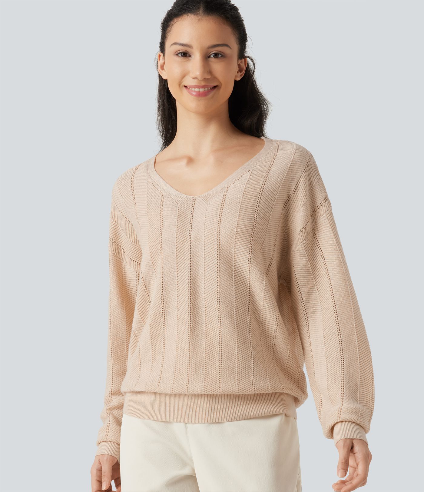 Pull col V à manches longues en mélange de laine