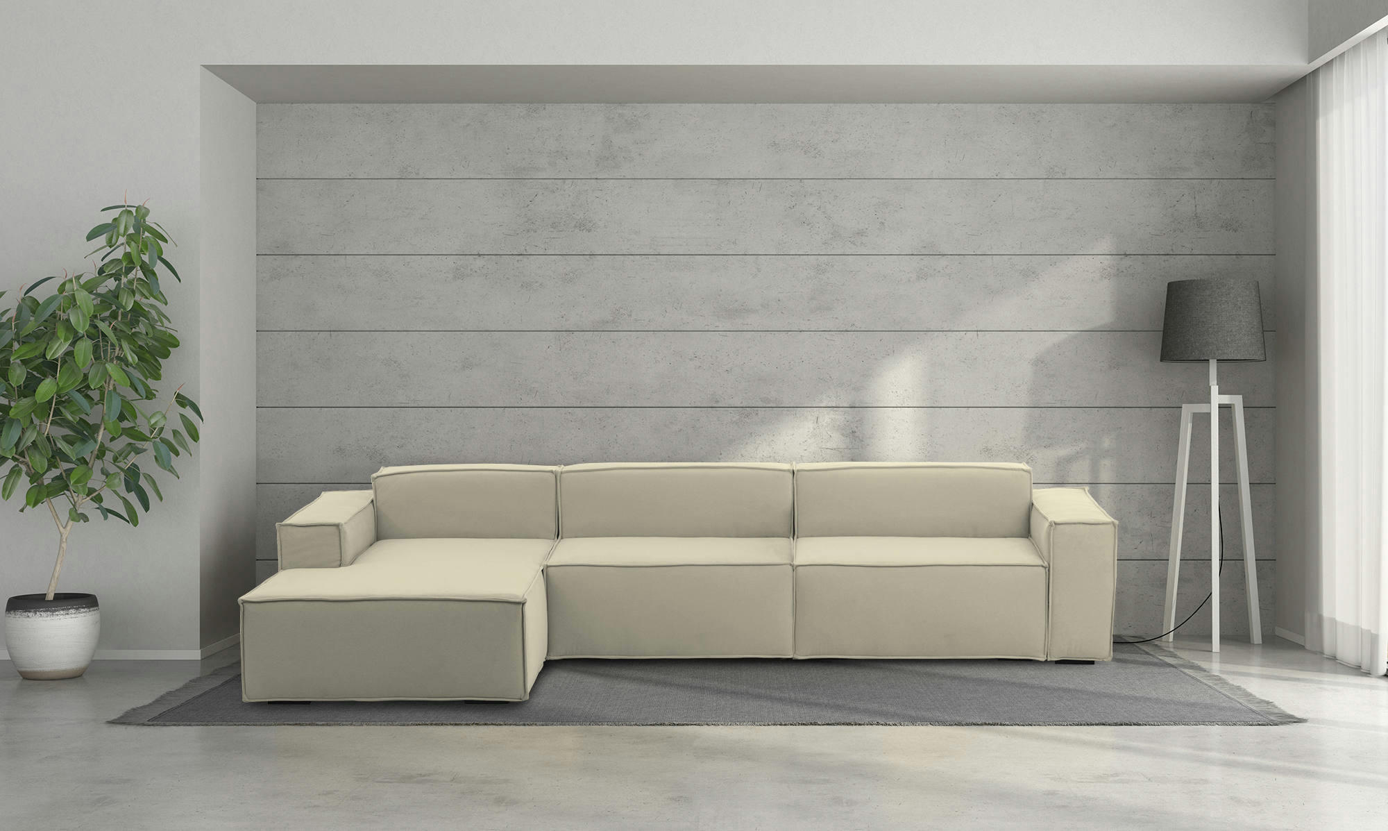 DGARZY - Canapé d'angle 4 places en tissu beige