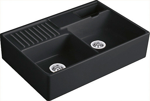 évier timbre d'office de cuisine à poser 2 bacs Tradition Villeroy &Boch céramique noir mat