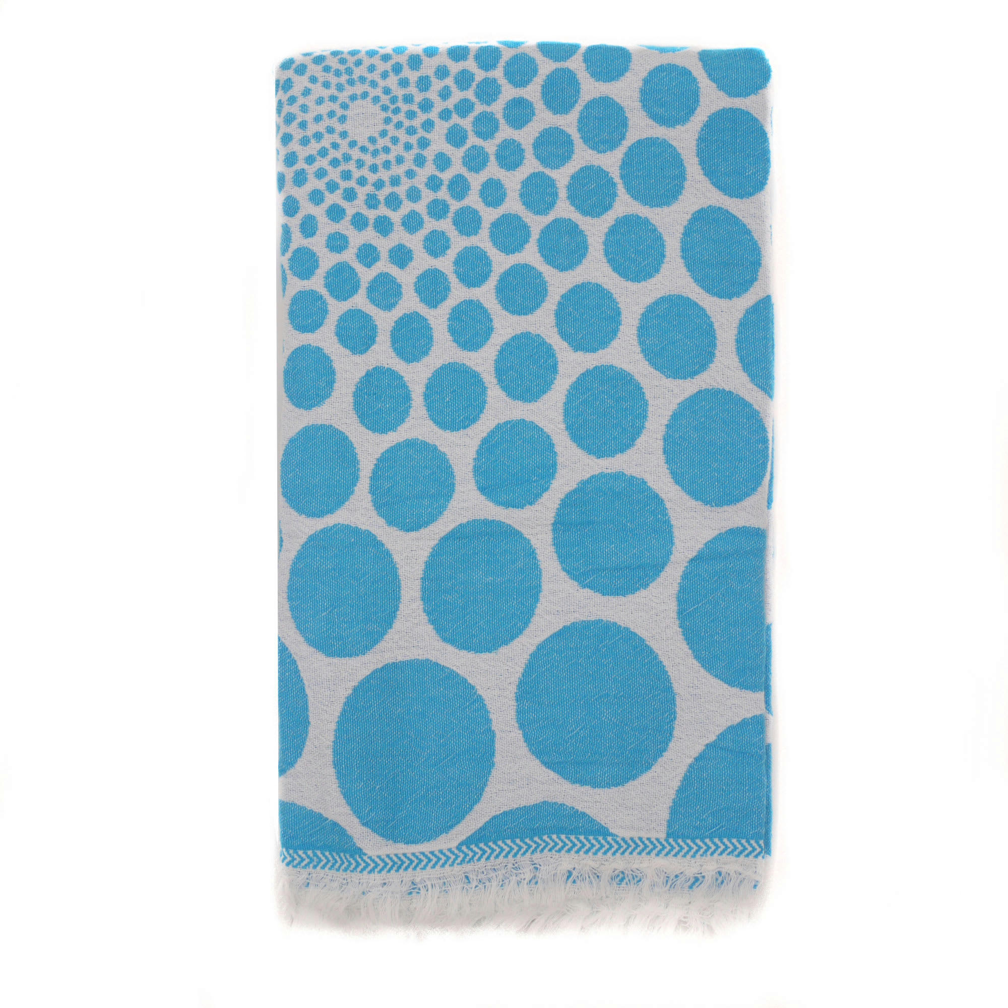 - Fouta pois en coton avec franges turquoise 95x170cm