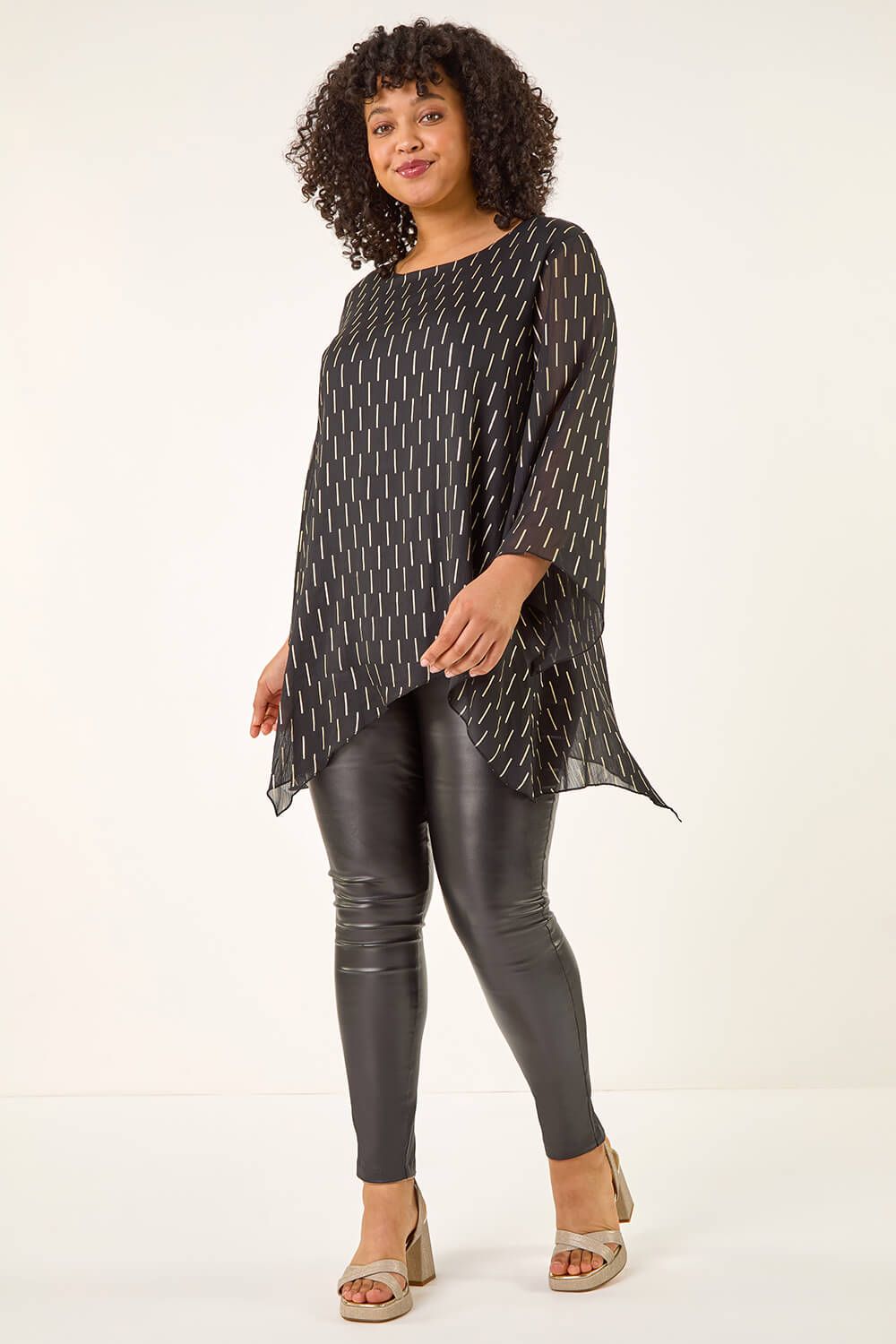 Roman Curve Chiffon Overlay Foil Top