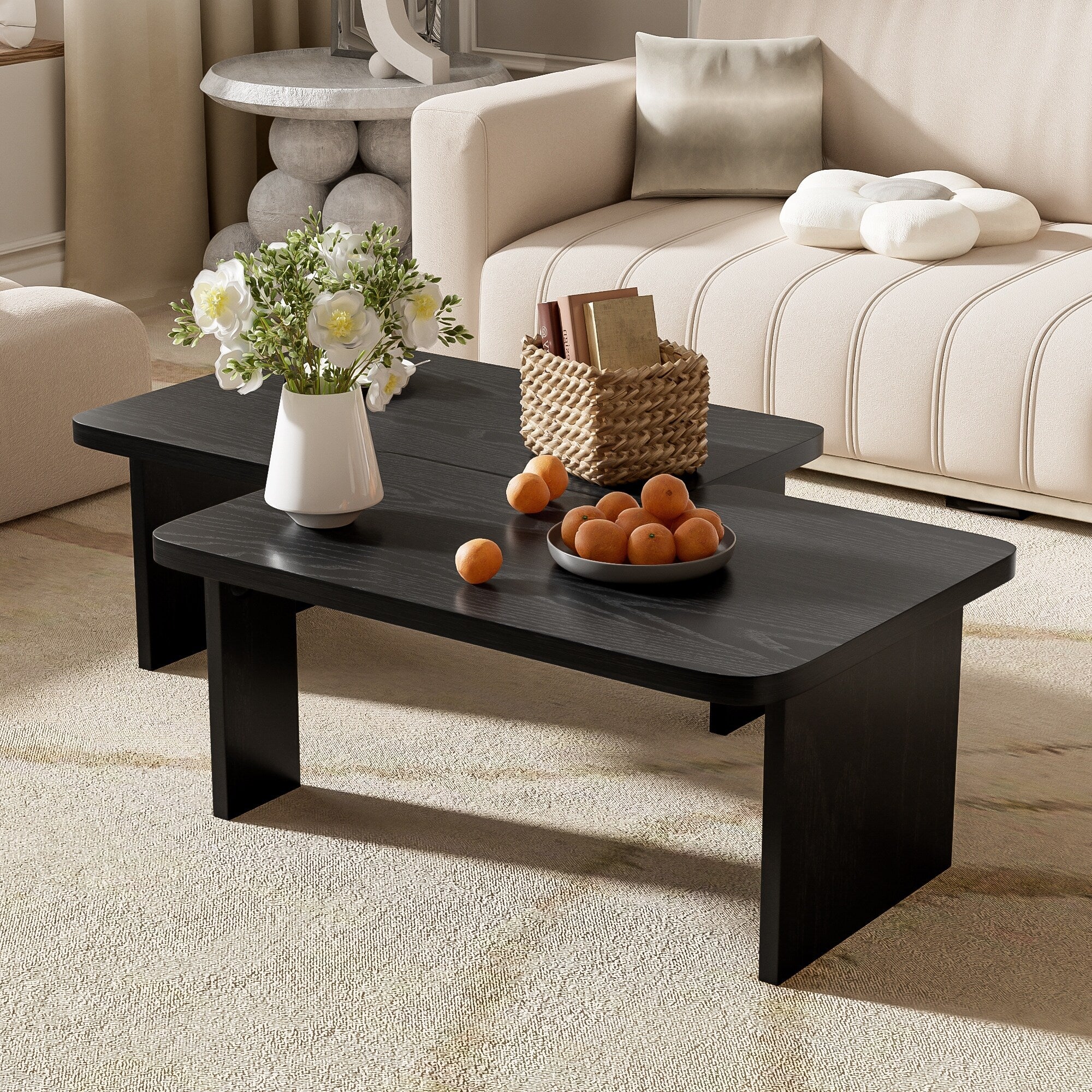 Coffee Table Set for Living Room, Splicing Rectangle Coffee Table with Legs, Small Space Snack Table Combination Table