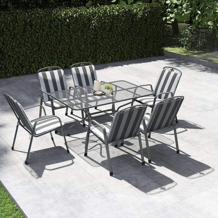 Pacific Savoy 6 Seater Metal Patio Set with Cushions - Grey