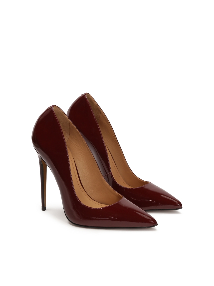 Maroon patent leather pumps