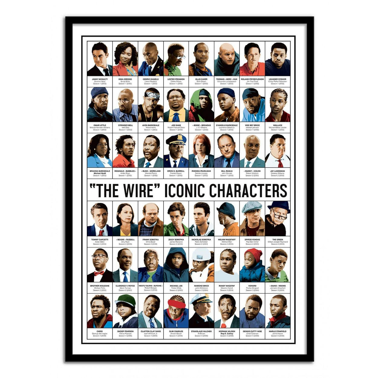 OLIVIER BOURDEREAU - THE WIRE CHARACTERS - Affiche d'art avec Cadre bois noir - 30 x 40 cm