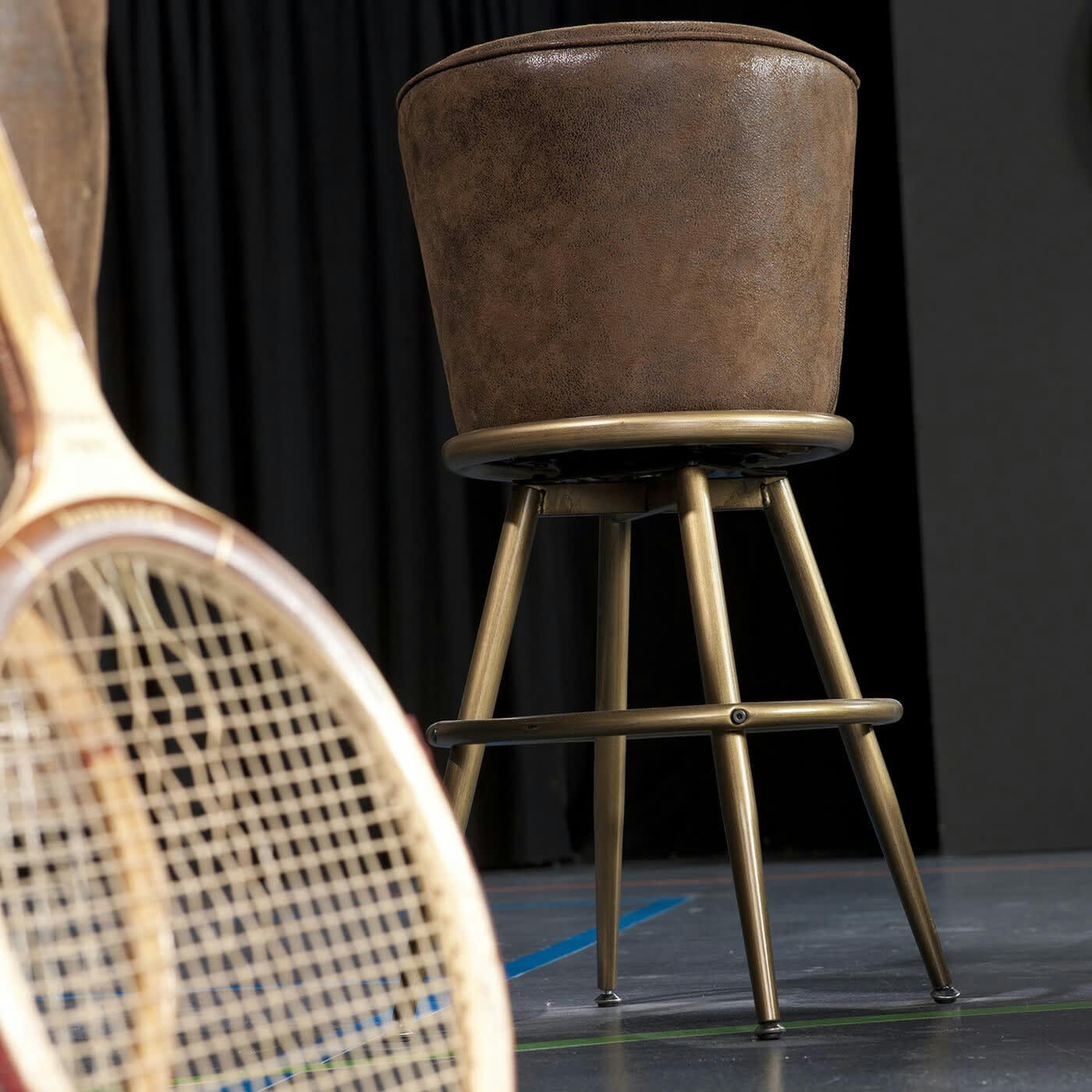 LADY ROCK - Tabouret de bar vintage marron et acier doré