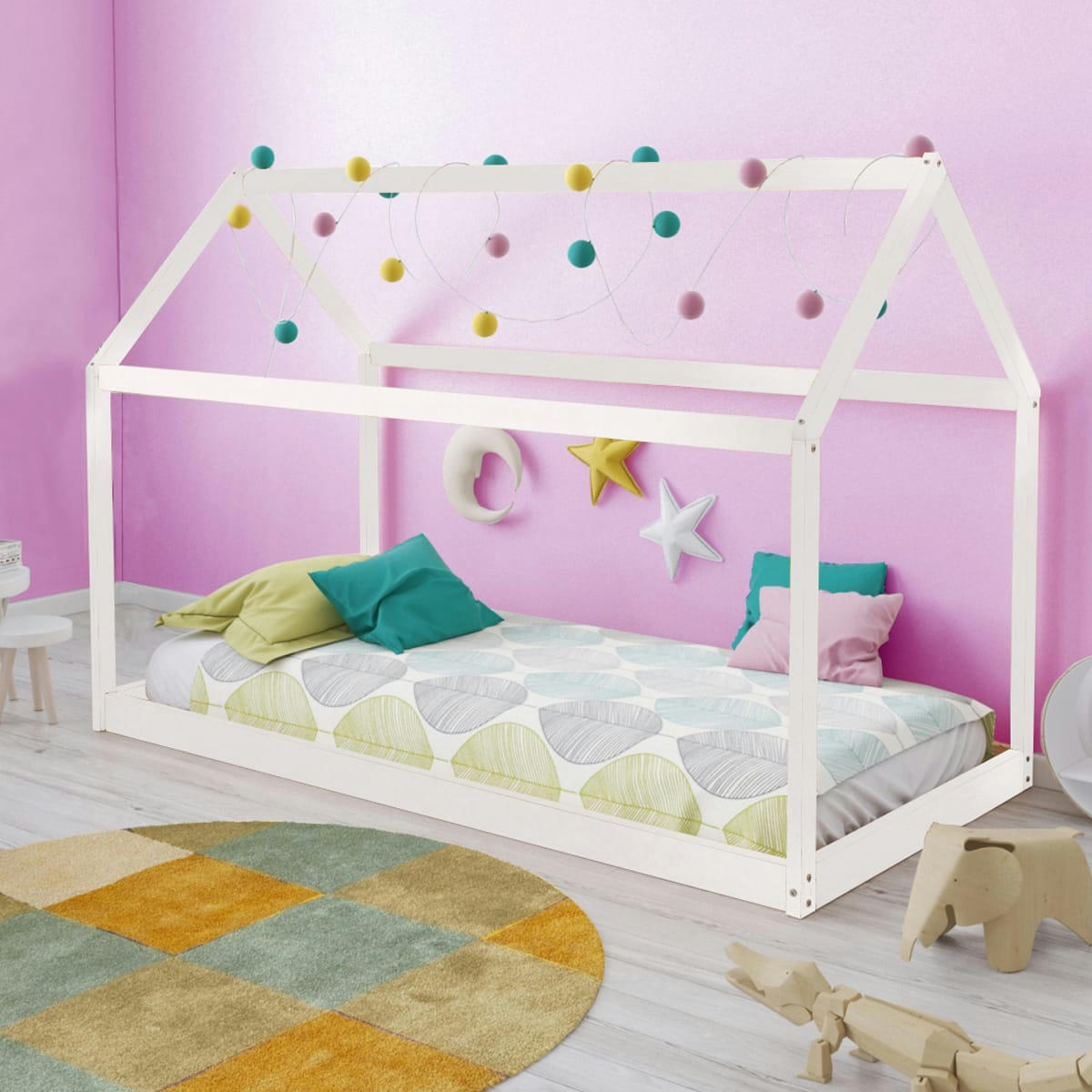 PANDA - Lit cabane sommier 70x140 blanc