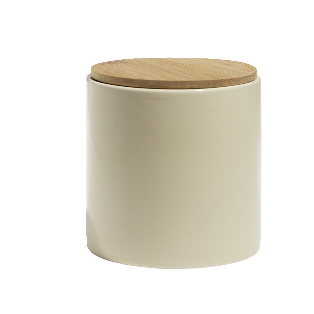 Pot de conservation 500ml grès carreaux de ciment couvercle bambou Ø10xH10cm