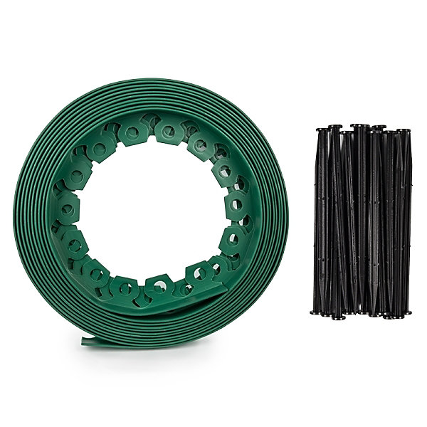 Bordure de jardin flexible verte - 5 cm x 10 mètres avec 20 piquets d'ancrage - GT GARDEN