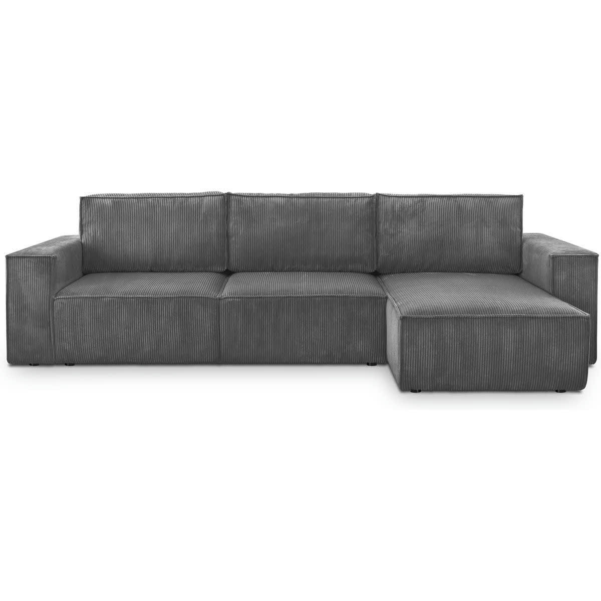 HARPER NEW - Canapé d'angle 5 places convertible +coffre velours côtelé anthracite