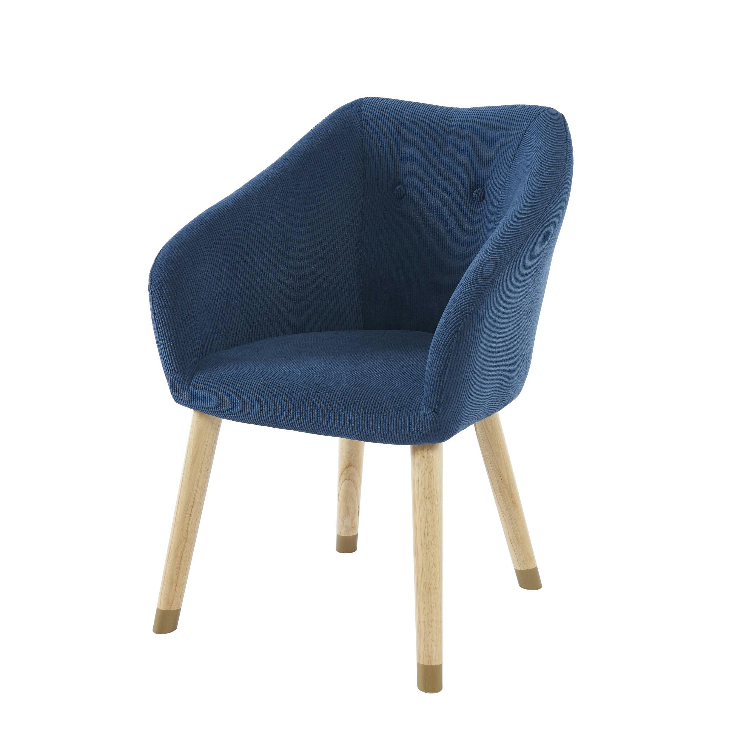HILDA - Fauteuil  en velours côtelé bleu avec piètement bois et doré