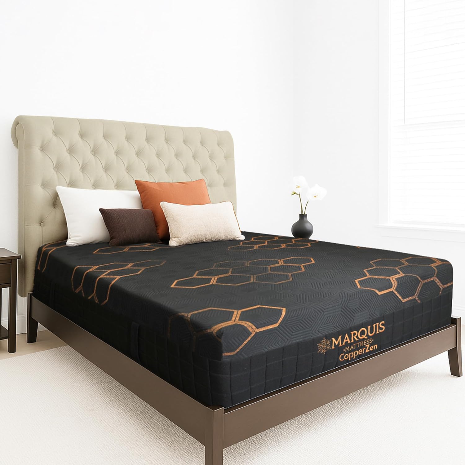 Marquis CopperZen Hybrid Plush Mattress – King Size Bed with Copper-Infused Cooling Cover & Tri-Zone Pocket Coils – CertiPUR-US Certified, Pressure Relief, 5-Year Warranty