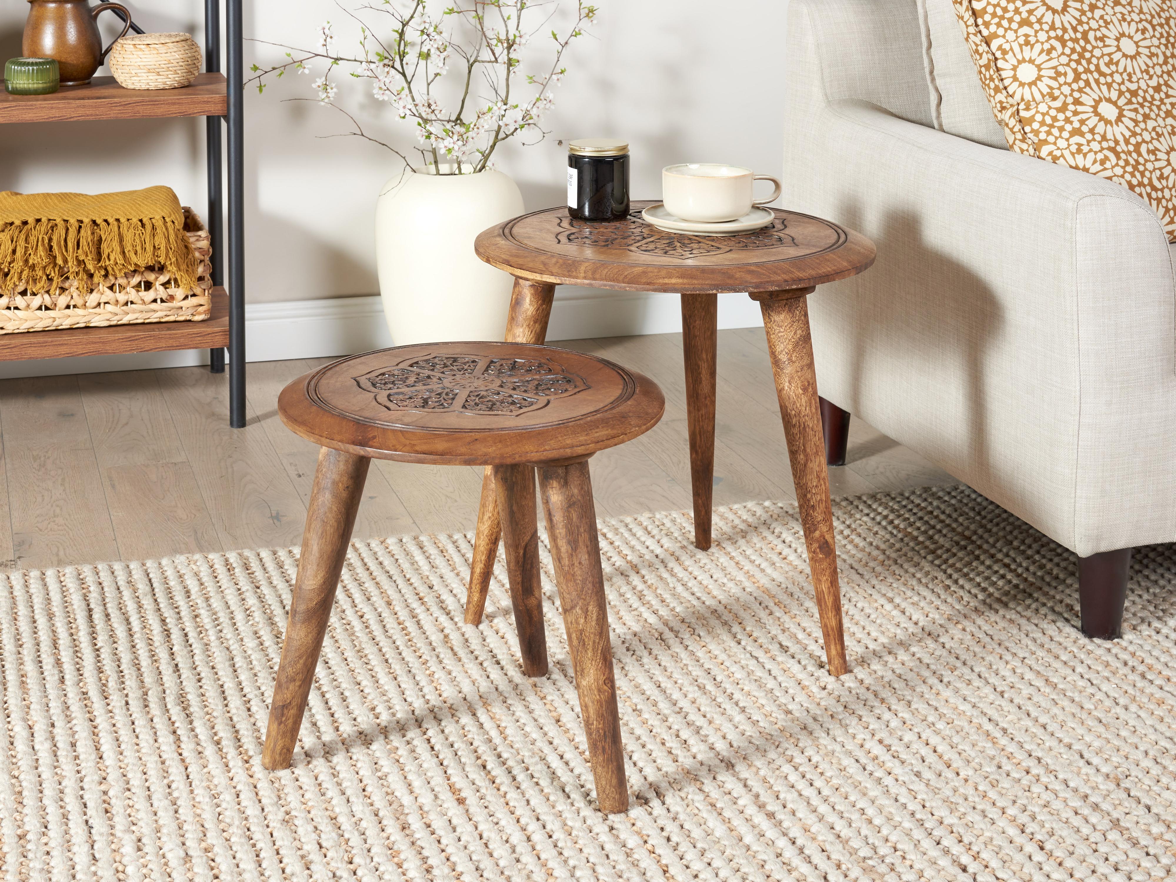 Set of 2 Side Tables TURUA Mango Wood Brown