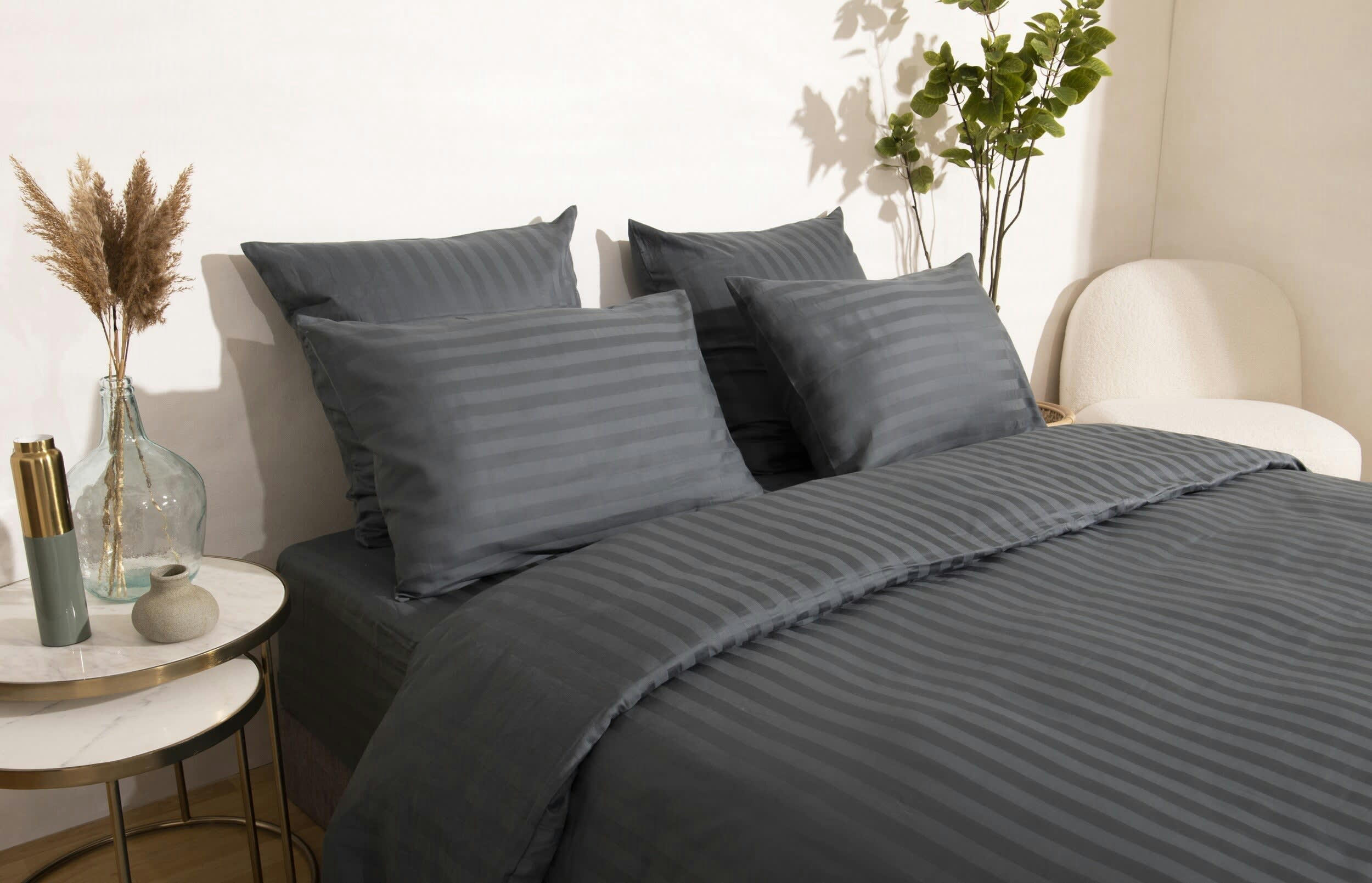 ANNA - Parure de lit en satin de coton rayures ton sur ton 240x220cm