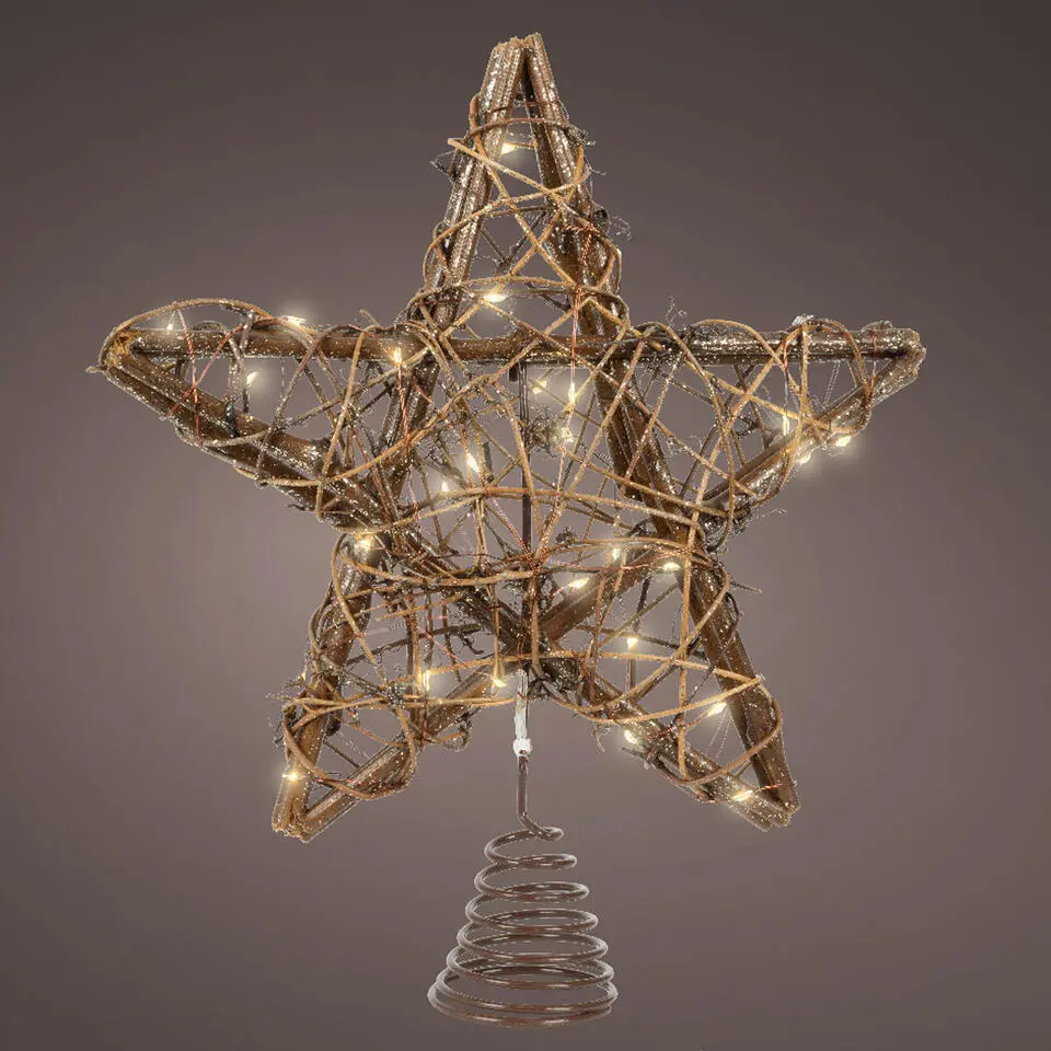 Lumineo kerst ster piek - rotan - warm wit - 30 cm - led