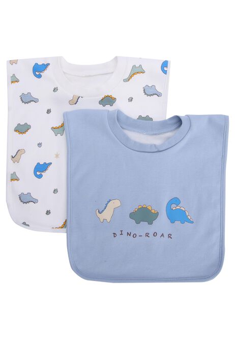 Baby 2pk Blue Dino Roar Print Popover Bibs