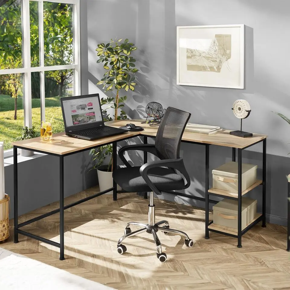 tectake Bureau Hamilton 138x138x75,5cm, Industrieel Licht Hout, Eiken Sonoma