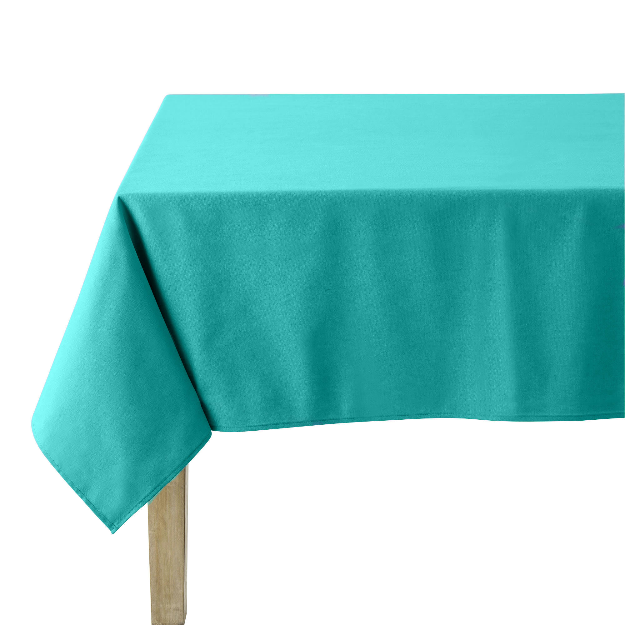 CAMBRAI - Nappe en coton traitee teflon turquoise 150 x 190