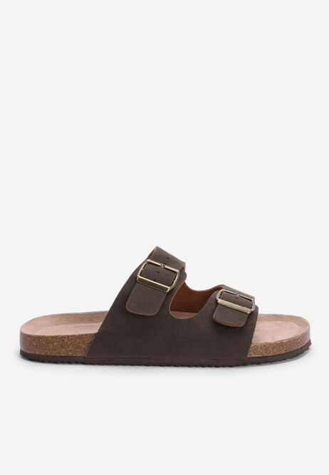 Mens Brown Buckle Footbed Sandals