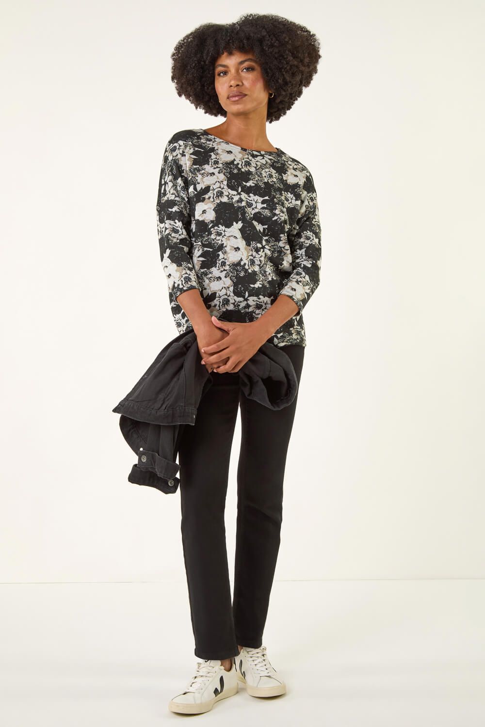 Roman Floral Print Snit Jersey Top