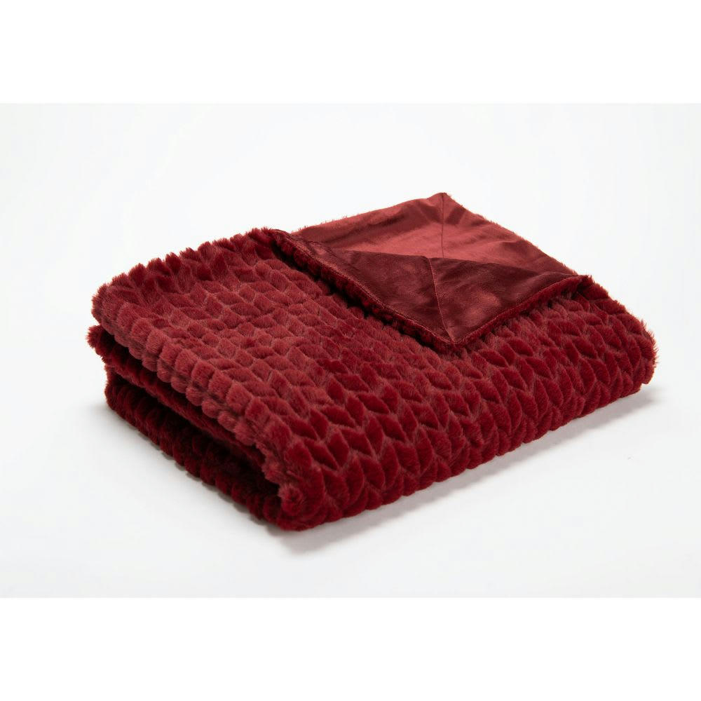 - Plaid Chevron bordeaux 130 cm x 170 cm en polyester  rouge