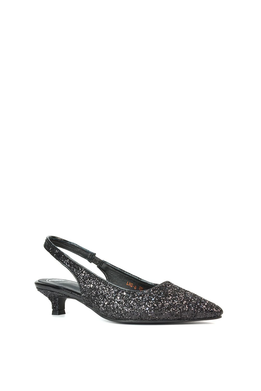 XY London Gerri' Pointed Toe Glitter Slingback Kitten Heel Court Shoes