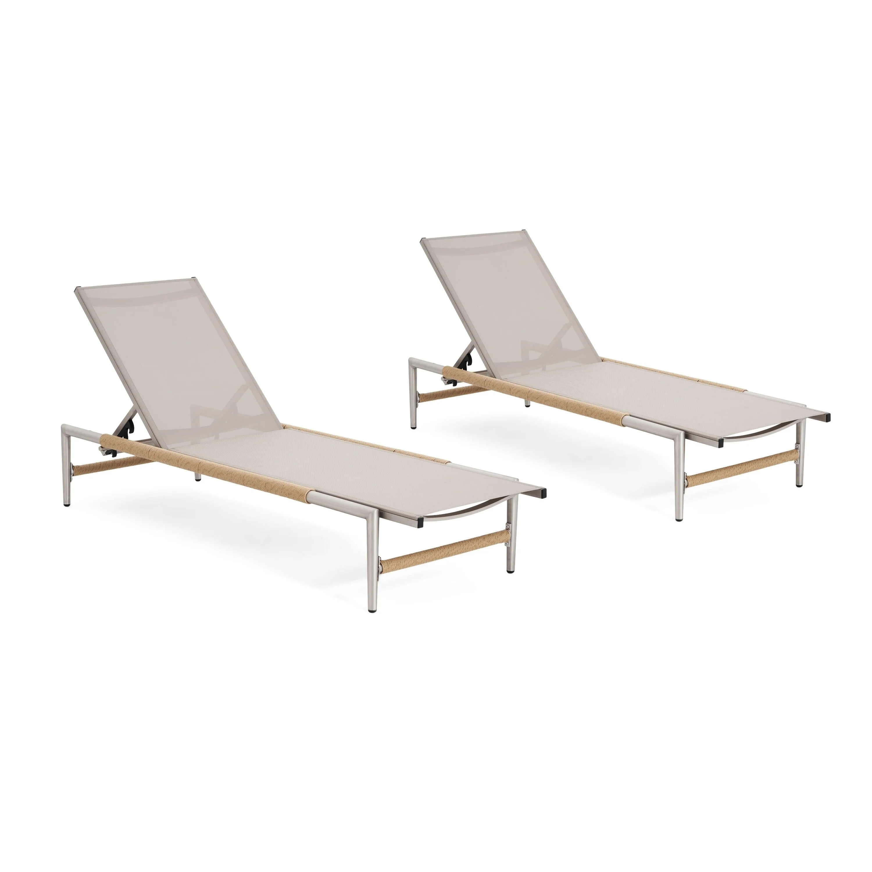 Outdoor Chaise Lounge Chairs Set of 2 Breathable Mesh Recliners with Stain Resistant Cushions for Poolside Garden Deck