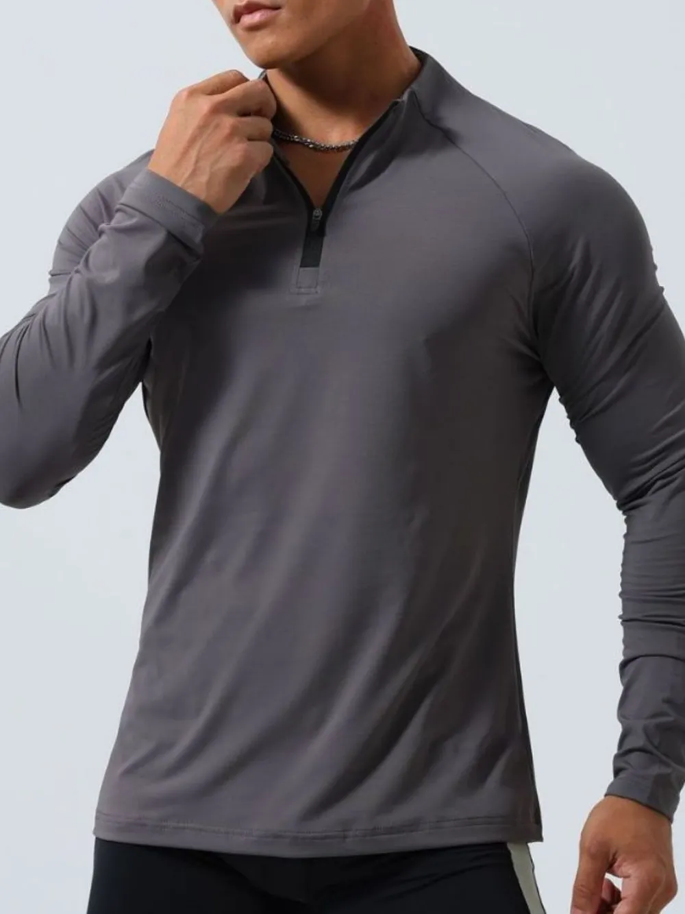 Men's Plus Size Quarter Zip Long Sleeve Top