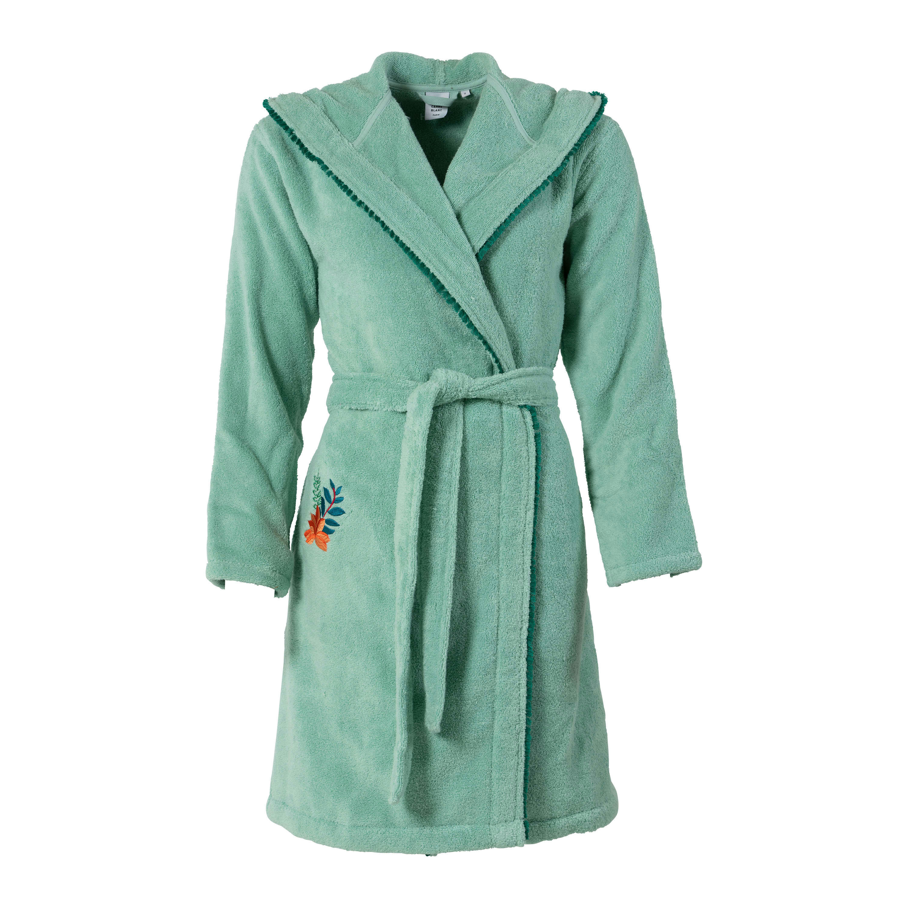 BALATA - Peignoir femme bouclette de coton à capuche vert