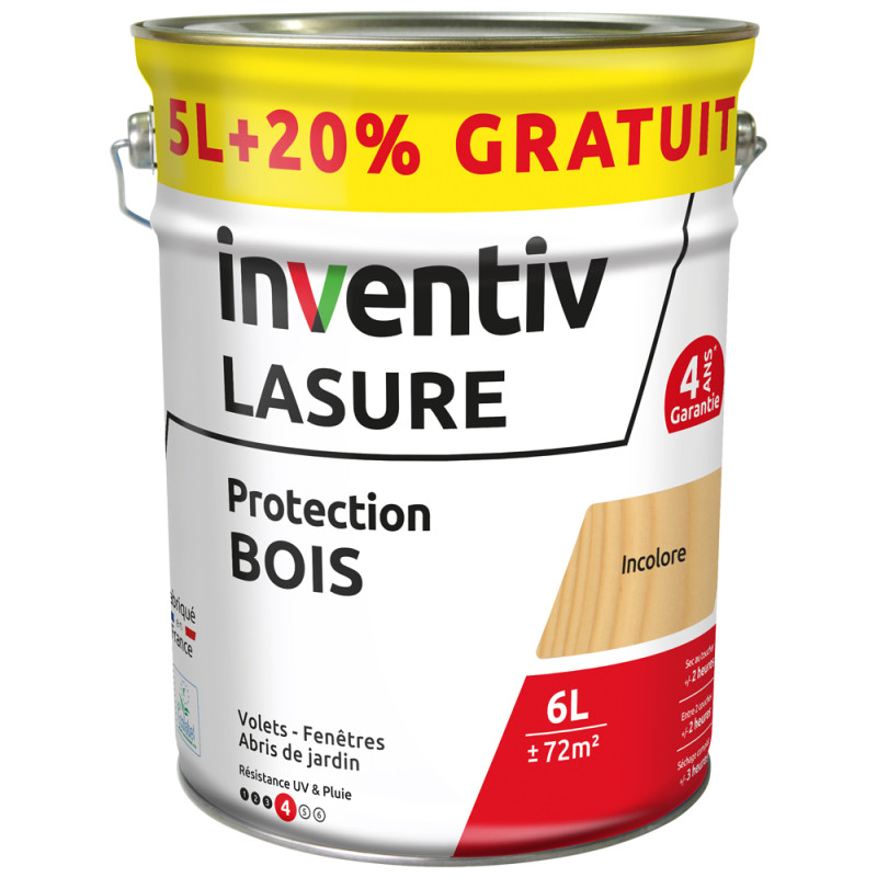Lasure pour bois Protection incolore 5 L   1 L gratuit INVENTIV