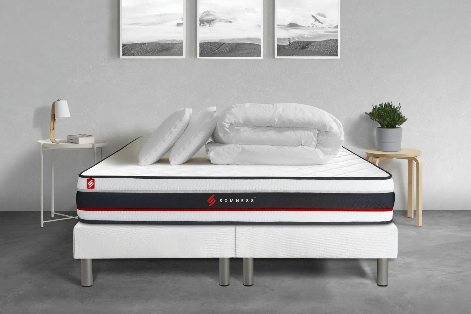 FORM - Pack matelas sommier 200x200 oreiller couette