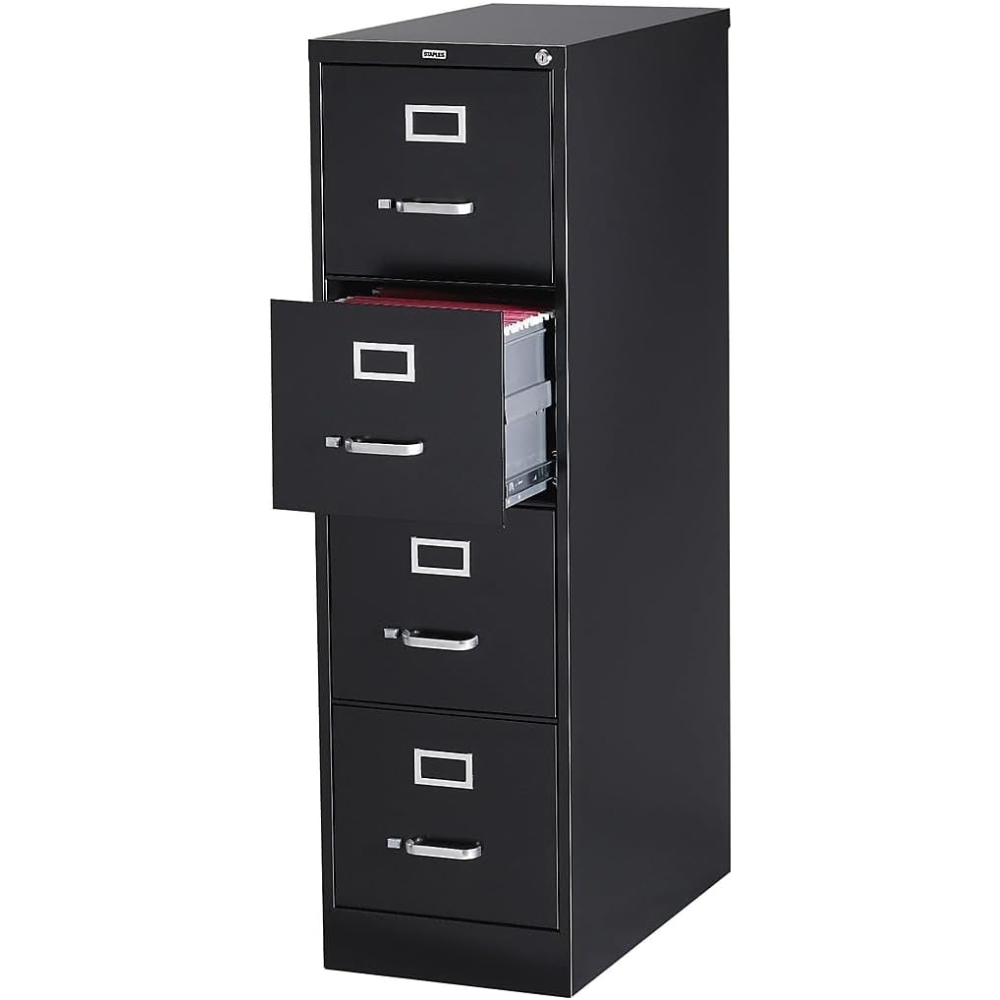 STAPLES 4-Drawer File Cabinet, Lockable, Black, 25D x 15W