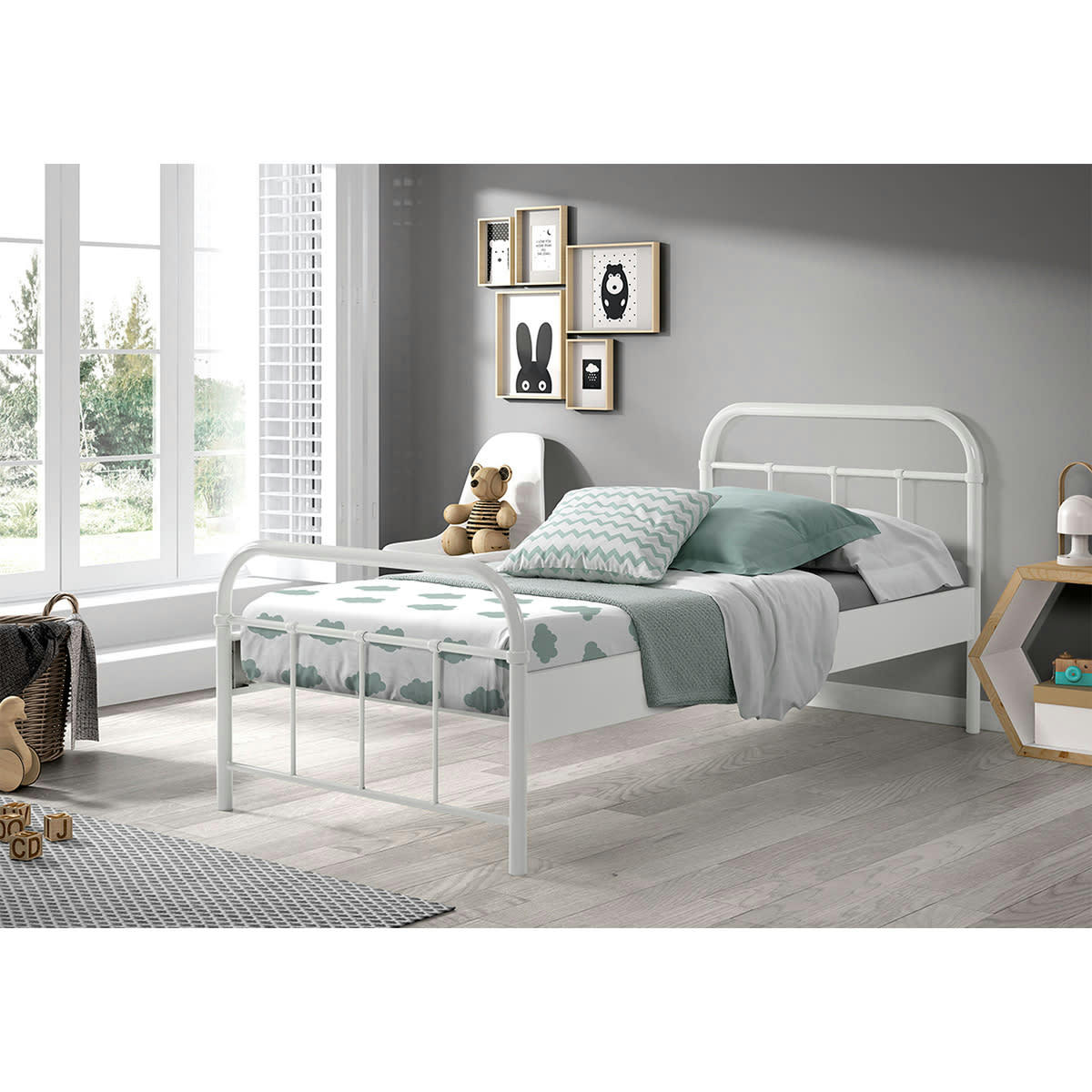 BOSTON - Lit 90x200 sommier inclus blanc