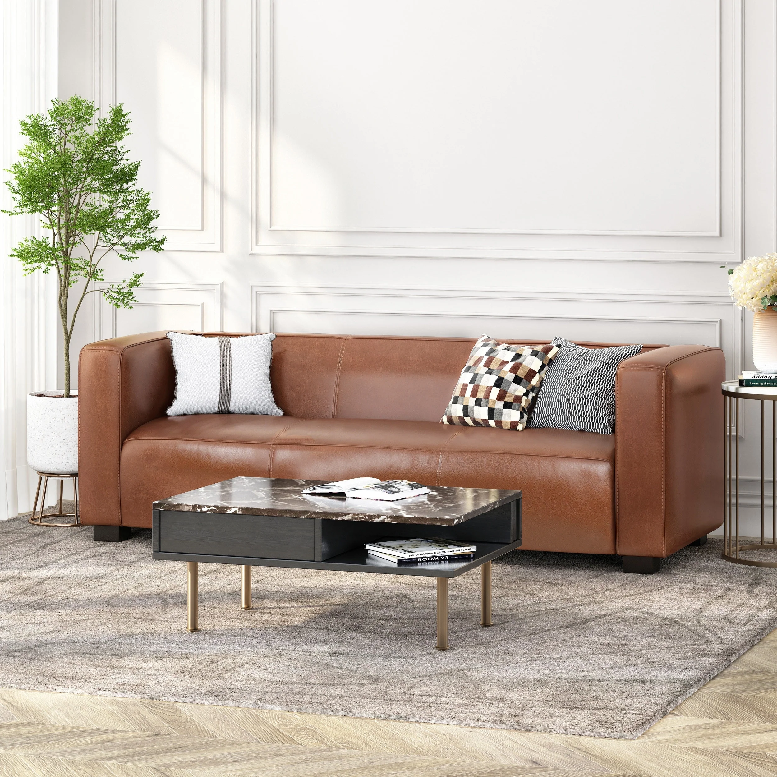 Goyette Faux Leather 3 Seater Sofa by Christopher Knight Home