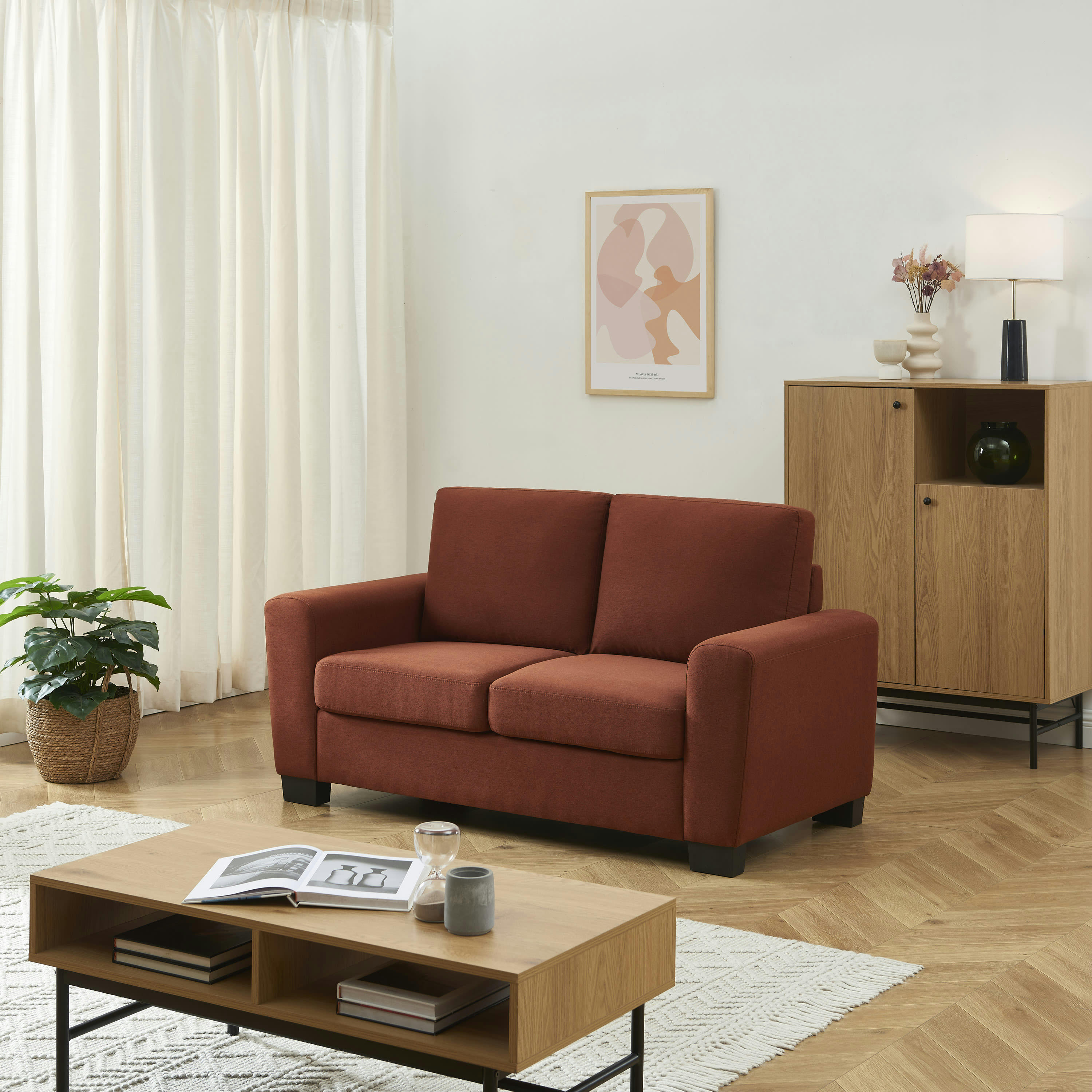 LISE - Canapé droit en tissu 2 places terracotta