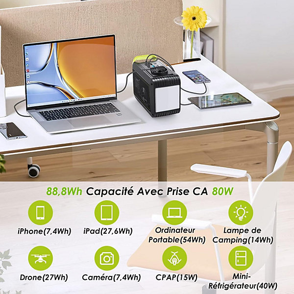 Batterie Externe Portable - Prise CA 120W Max - Station Energie 88,8Wh - Generateur Electrique Solaire 24000mAh