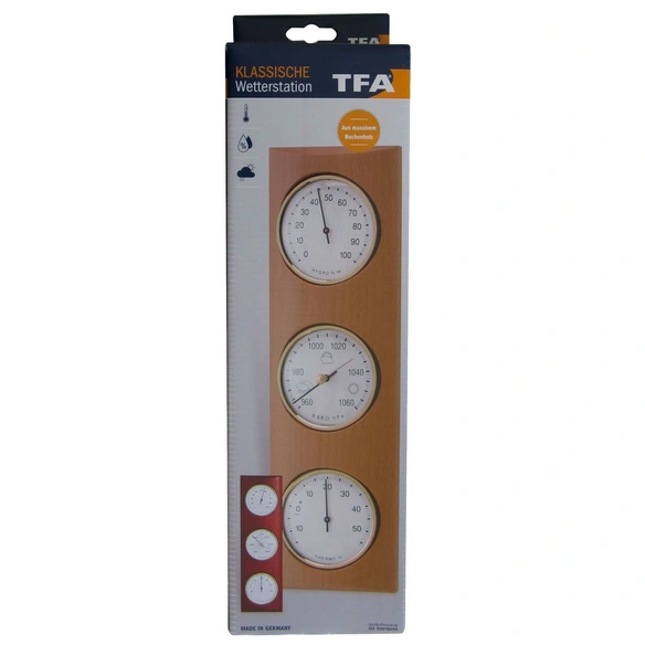 Wetterstation, Breite: 10,5 cm, Buchenholz