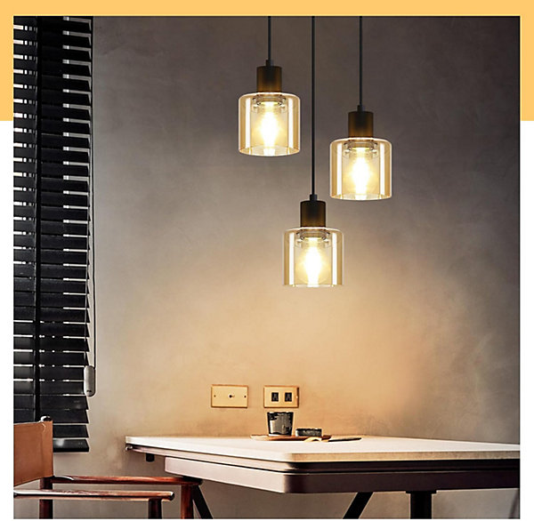 NETTLIFE Suspension Vintage 3 Ampoules E27 Noir Rétro Industriel