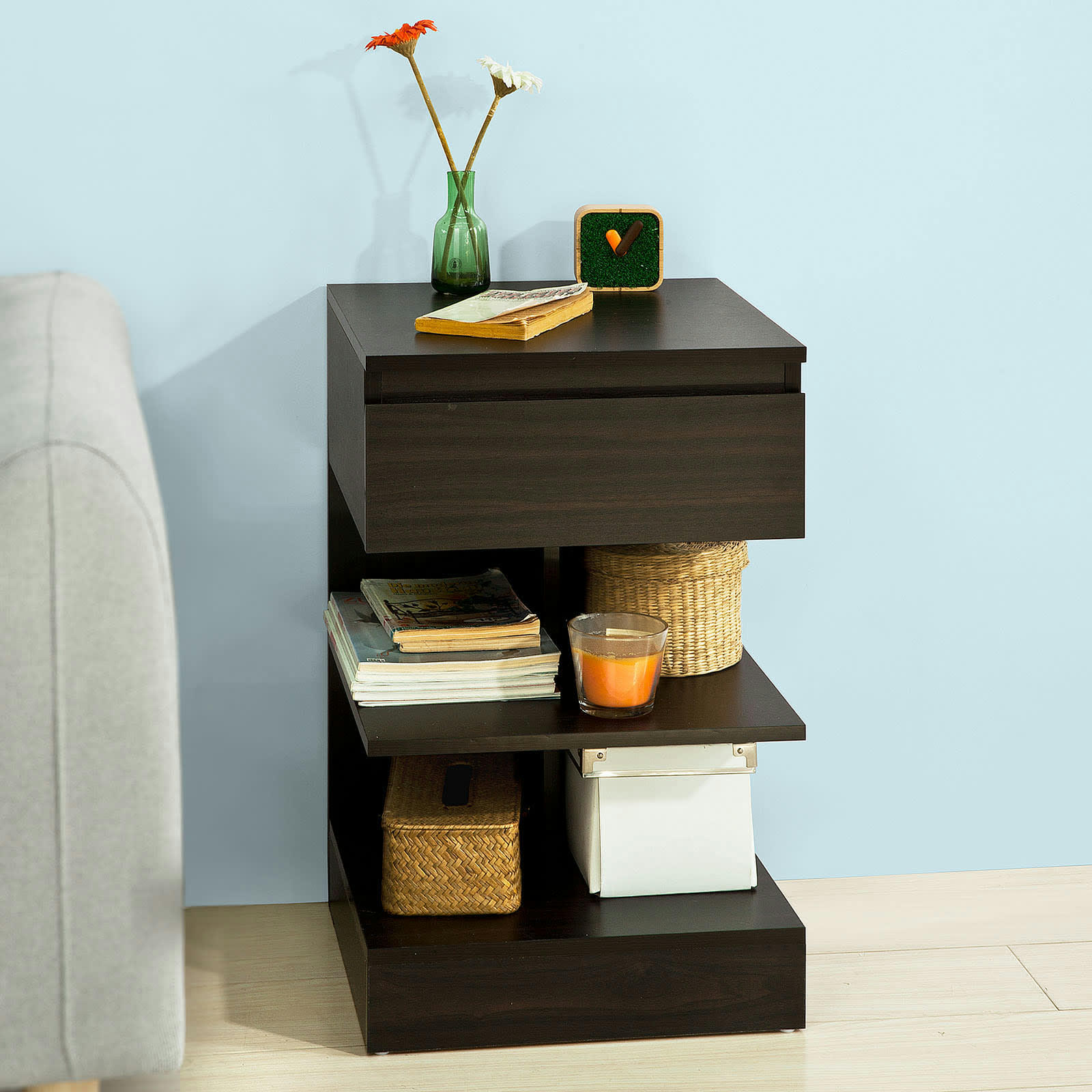 - Table de chevet en panneau de particule marron