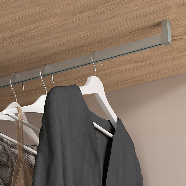 Emuca Lot de 2 rails de penderie Luxe de 0,75 m de long avec supports, Aluminium et Plastique, Peint gris pierre
