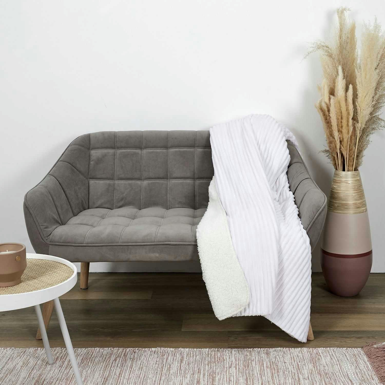 - Plaid flanelle côtelé 180x220cm ecru